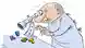 Карикатура DW: карикатурный президент Владимир Путин в белом халате смотрит через микроскоп на буквы аббревиатуры ЛГБТ
