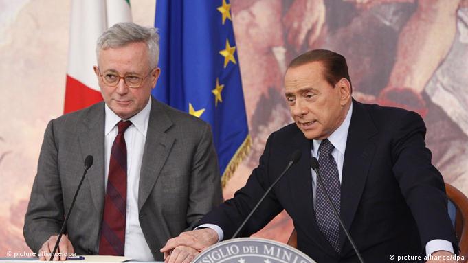 Italian Prime Minister, Silvio Berlusconi (R), with Italian Economy Minister Giulio Tremonti