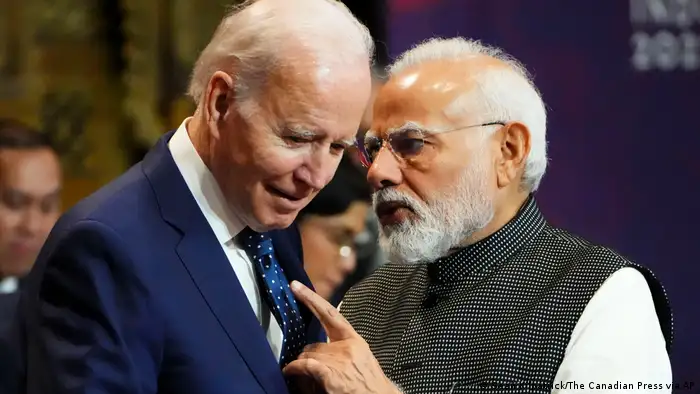 2022年11月，印度总理莫迪与美国总统拜登在印尼出席G20峰会第一次工作会议。