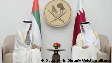 05.12.2022
In this photo released by Qatar Amiri Diwan, Qatari Emir Sheikh Tamim bin Hamad Al-Thani, right, greats UAE president Sheikh Mohamed bin Zayed Al-Nahyan upon his arrival at the Hamad airport in Doha, Qatar, Monday, Dec. 5, 2022. (Qatar Amiri Diwan via AP)