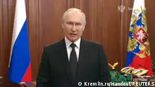 Russian President Vladimir Putin gives an emergency televised address in Moscow, Russia, June 24, 2023, in this still image taken from a video. Kremlin.ru/Handout via REUTERS ATTENTION EDITORS - THIS IMAGE WAS PROVIDED BY A THIRD PARTY. NO RESALES. NO ARCHIVES. MANDATORY CREDIT.