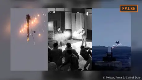 Three screenshots showing alleged battles by Wagner forces in Russia, all false