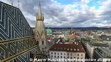 Panoramic view of Vienna from the North Tower of St. Stephen Cathedral or Stephansdom, main catholic church in Vienna, Austria. January 2022 (Photo by Maxym Marusenko/NurPhoto)