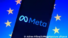 May 22, 2023, Cours la Ville, Auvergne Rhone Alpes, France: Stock image with Meta's logo and the flag of the European Union. Meta on May 22, was fined a record 1.2 billion euros ($1.3 billion) for violating E.U. data privacy rules. The Facebook owner said it would appeal an order to stop sending data about European Union users to the United States. (Credit Image: Â© Adrien Fillon/ZUMA Press Wire