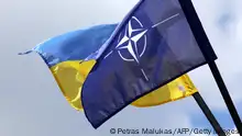 09/07/2023 *** The NATO and Ukrainian flag are pictured in Vilnius, Lithuania on July 9, 2023, a few days ahead of a July 11-12 NATO Summit. (Photo by PETRAS MALUKAS / AFP) (Photo by PETRAS MALUKAS/AFP via Getty Images)