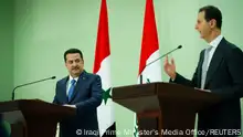 Syria's President Bashar al-Assad and Iraqi Prime Minister Mohammed Shia Al-Sudani attend a news conference, in Damascus, Syria July 16, 2023. Iraqi Prime Minister's Media Office/Handout via REUTERS THIS IMAGE HAS BEEN SUPPLIED BY A THIRD PARTY