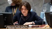 (211109) -- UNITED NATIONS, Nov. 9, 2021 (Xinhua) -- UN Under-Secretary-General for Political Affairs Rosemary DiCarlo briefs a UN Security Council meeting on the situation in Ethiopia at the UN headquarters in New York, Nov. 8, 2021. DiCarlo warned Monday that the conflict in northern Ethiopia places the future of the country and its people in grave uncertainty. (Eskinder Debebe/UN Photo/Handout via Xinhua)