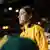 Sam Kerr stares ahead in preparation for a football match.