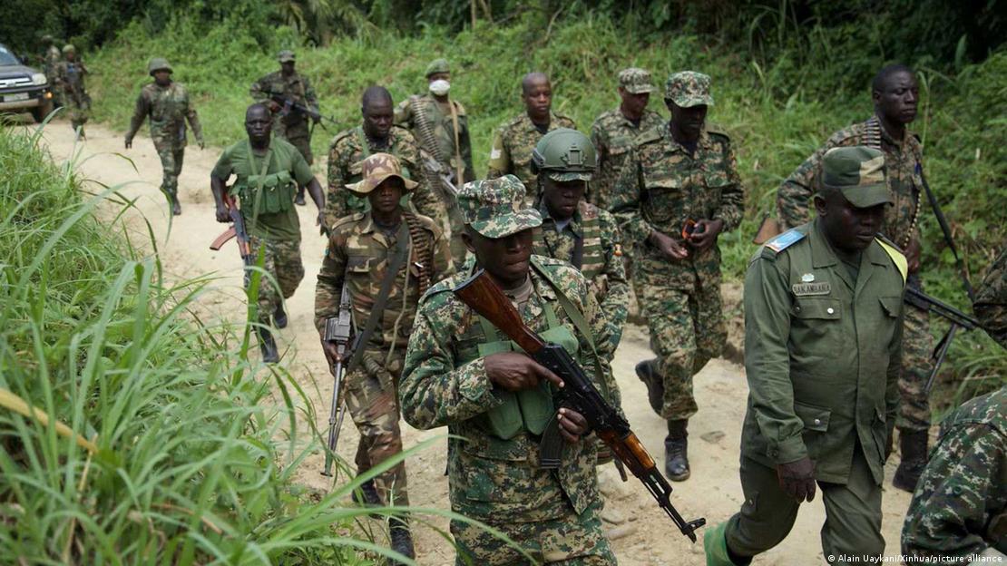 Soldiers carry out a joint military operation of Uganda and DRC against armed forces in Beni territory, northeastern Democratic Republic of the Congo