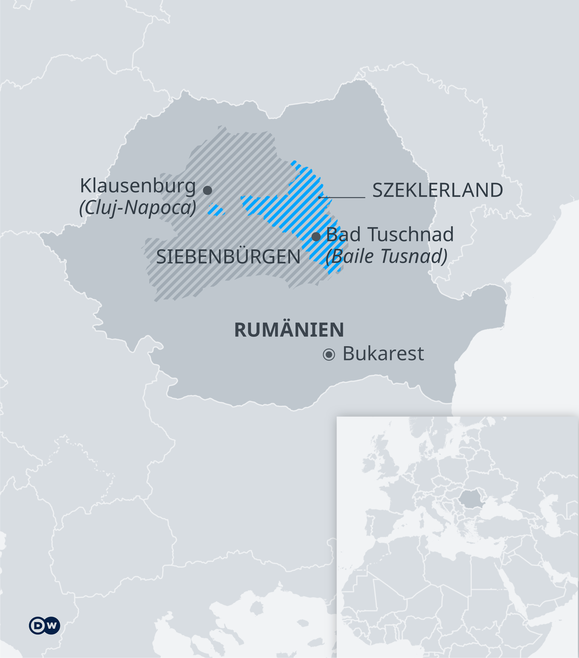 Карта на Румъния с Трансилвания и Секейската област