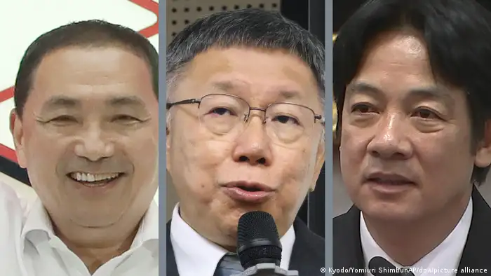 台湾2024年总统大选，目前台面上的3位候选人为国民党的侯友宜、民众党的柯文哲，以及民进党的赖清德（由左至右）。
