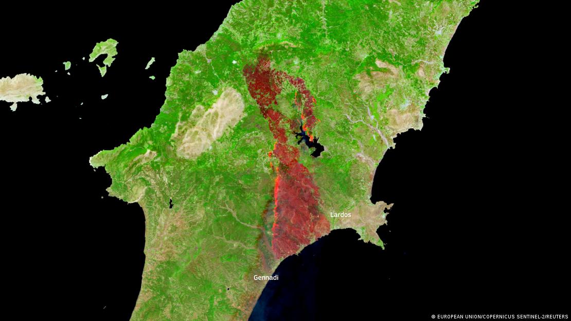 Δορυφορική λήψη των πυρκαγιών στη Ρόδο 