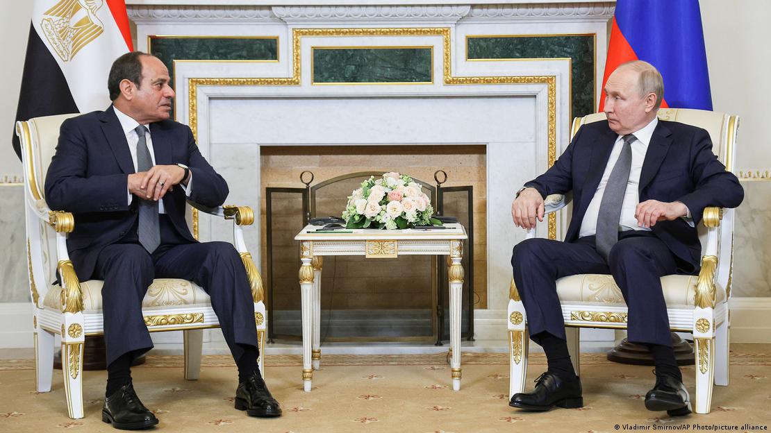 Russian President Vladimir Putin, right, and President of Egypt Abdel Fattah El-Sissi meet at the Constantine Palace on the sideline of the Russia Africa Summit in St. Petersburg, Russia, Wednesday, July 26, 2023. 