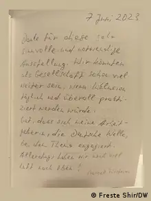 This is a guestbook entry by Marcel Fürstenau about the Innoklusio exhibition with the following text: Thank you for this very useful and necessary exhibition. We could be much further as a society if inclusion was practiced every day and everywhere.
