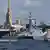 Российский корабль во время парада в День военно-морского флота в Санкт-Петербурге, июль 2023 года.