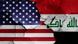 Flaggen der USA und des Irak auf rissige Wand gemalt Flaggen der USA und des Irak auf rissige Wand gemalt