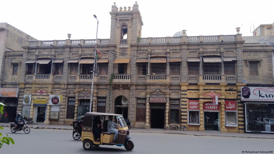 The colonial-era facade of the Edward House in Karachi