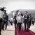 German Development Minister Svenja Schulze leaving Luftwaffe plane in Nouakchott, accompanied by Mauritanian Economy Minister Abdessalem Ould Mohamed Sale