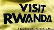 Visit Rwanda logo is seen on Arsenal F.C. jersey in a store in Krakow, Poland on December 15, 2021 (Photo by Jakub Porzycki/NurPhoto)