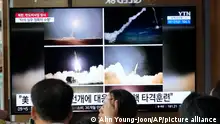 A TV screen shows images of North Korea's missile launch during a news program at the Seoul Railway Station in Seoul, South Korea, Thursday, Aug. 31, 2023. North Korea launched two short-range ballistic missiles toward the sea on Wednesday night, its neighbors said, hours after the U.S. flew long-range bombers for drills with its allies in a show of force against the North. (AP Photo/Ahn Young-joon)