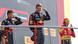 First-place driver Max Verstappen, second-place Sergio Perez and third-place Carlos Sainz at victory podium after Italian Grand Prix First-place driver Max Verstappen, second-place Sergio Perez and third-place Carlos Sainz at victory podium after Italian Grand Prix