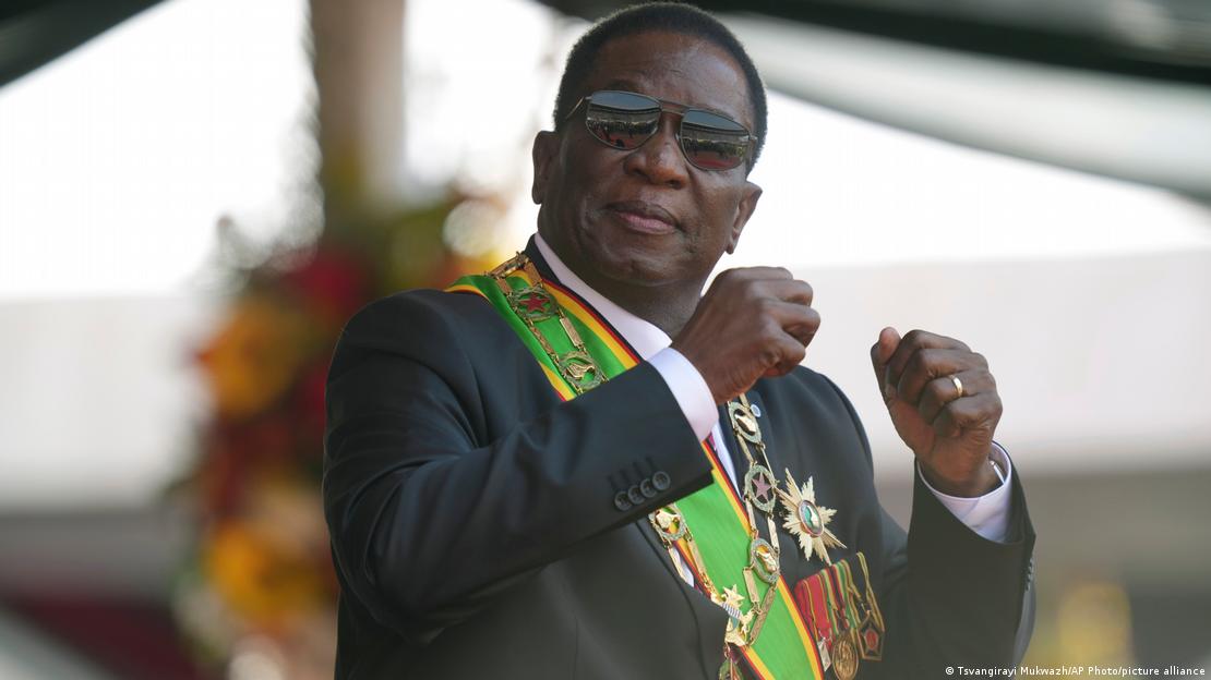 Zimbabwe's President Emmerson Mnangagwa holds his hands in a fist during his inauguration Zimbabwe's President Emmerson Mnangagwa holds his hands in a fist during his inauguration
