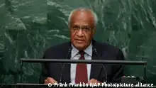 30.09.2015+++ Vanuatu Prime Minister Meltek Sato Kilman Livtunvanu speaks during the 70th session of the United Nations General Assembly at U.N. headquarters Wednesday, Sept. 30, 2015. (AP Photo/Frank Franklin II)