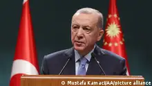 05/09/2023 ANKARA, TURKIYE - SEPTEMBER 05: Turkish President Recep Tayyip Erdogan makes remarks following a cabinet meeting at the Presidential Complex in Ankara, Turkiye on September 5, 2023. Mustafa Kamaci / Anadolu Agency