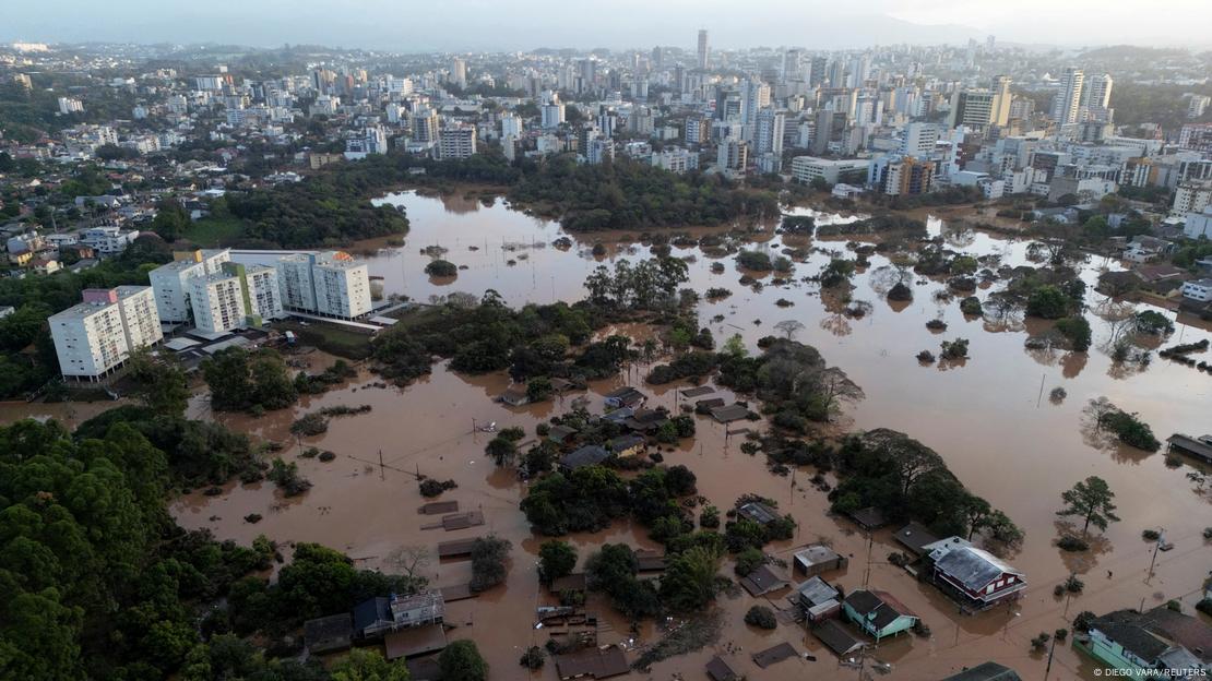 Foto aérea de inundaciones en Rio Grande do Sul.