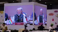 A giant screen displays India's Prime Minister Narendra Modi at the International Media Centre, as he delivers the opening speech during the G20 summit in New Delhi, India, September 9, 2023. REUTERS/Anushree Fadnavis