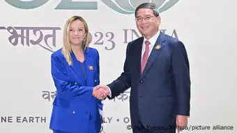 今年9月，意大利总理梅洛尼同中国国务院总理李强在新德里G20峰会期间举行了场边会谈。