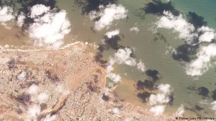 صورة فضائية تظهر الفيضانات في درنة (12.09.2023). 