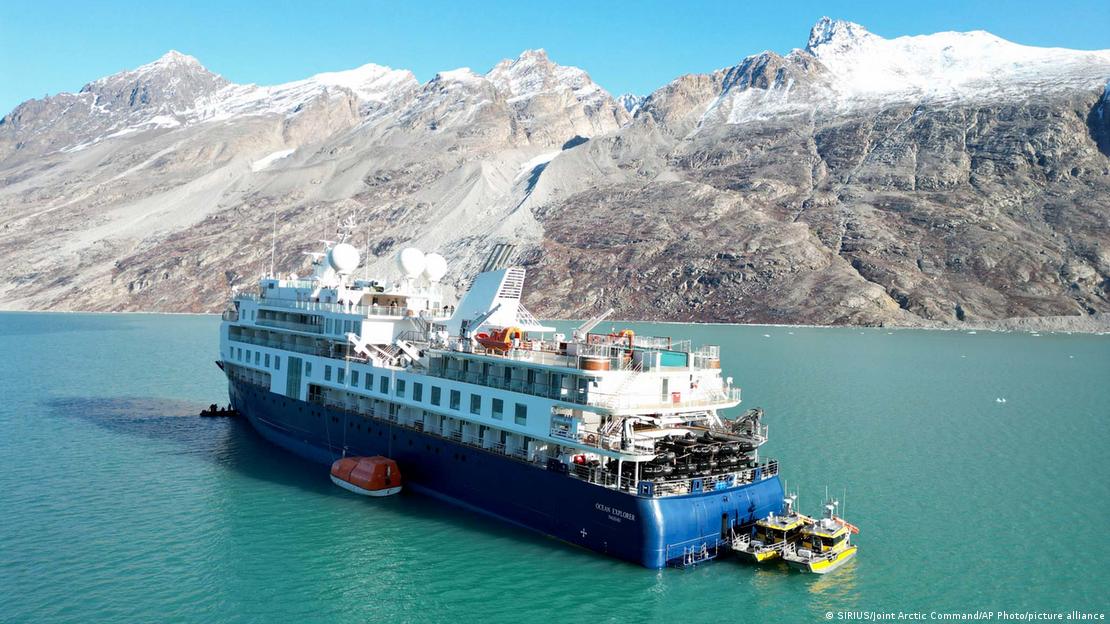 The cruise ship stuck in the middle of waters in a remote corner of Greenland