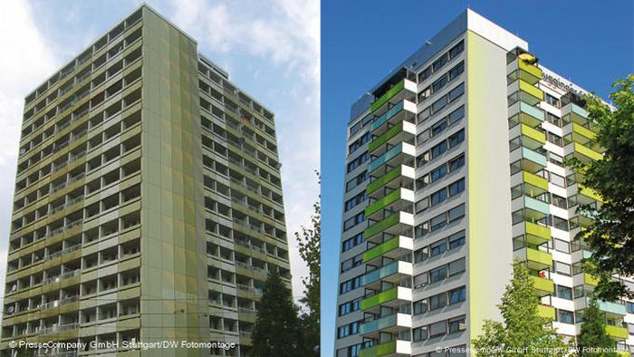 這座位於弗賴堡的古老高樓建於 1968 年，並於 2011 年進行了翻新。這是世界上第一座翻新的被動式高層建築。140 套公寓的能源需求減少了 80%。