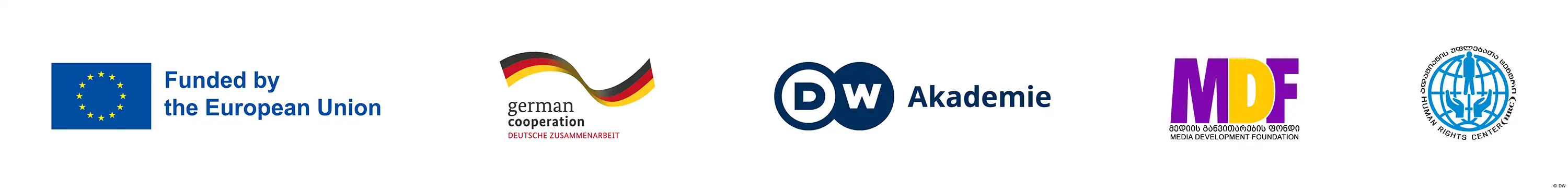 Logos der Projektpartner und Mittelgeber im EU-Projekt ConMeCo der DW Akademie in Georgien