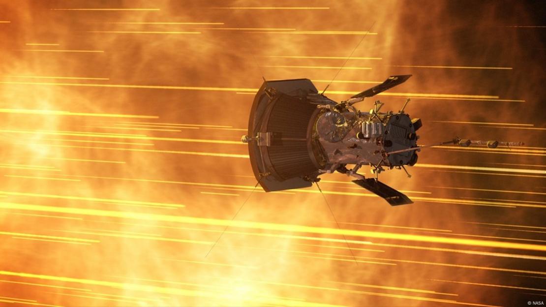 La Parker Solar Probe de la NASA atravesando una poderosa erupción solar en 2022 (ilustración), testimonio de su resistencia extrema mientras viaja a velocidades sin precedentes para estudiar nuestra estrella más cercana.