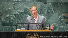 20.09.2023 +++ Italian Prime Minister Giorgia Meloni addresses the 78th Session of the U.N. General Assembly in New York City, U.S., September 20, 2023. REUTERS/Eduardo Munoz
