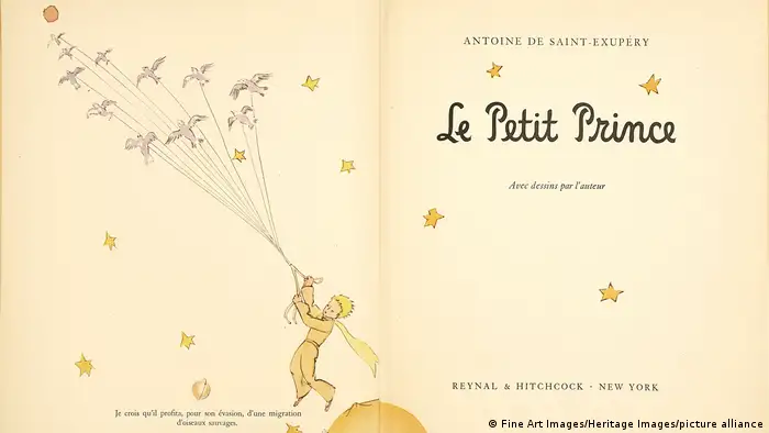 Inside cover of the French version of the children's book, The Little Prince, written by Antoine De Saint Exupery.