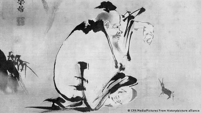 Black and white painting of Lao Tzu, a mystic philosoper in ancient China who is credited with authoring the Tao Te Ching - the foundational document of Taoism.