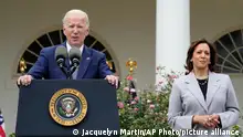 President Joe Biden speaks about gun safety on Friday, Sept. 22, 2023, from the Rose Garden of the White House in Washington. Vice President Kamala Harris listens at right. (AP Photo/Jacquelyn Martin)