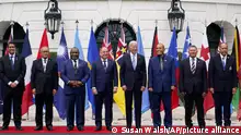 President Joe Biden, sixth from right, poses for a family photo with Pacific Islands Forum leaders at the White House in Washington, Monday, Sept. 25, 2023. (AP Photo/Susan Walsh)