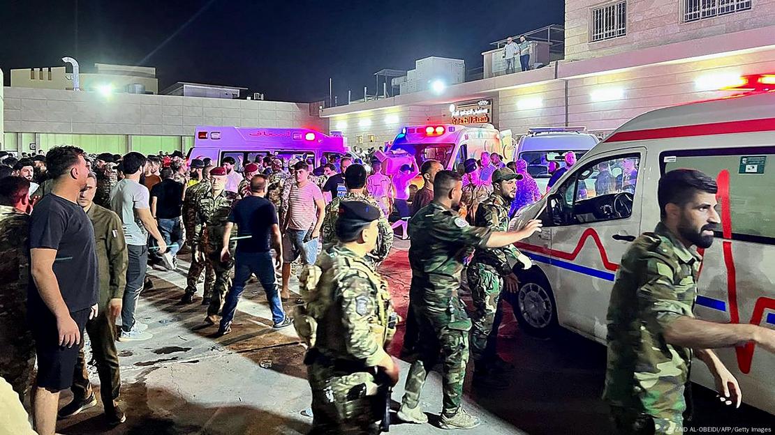 Ambulances at the wedding hall that burned down in northern Iraq Ambulances at the wedding hall that burned down in northern Iraq