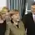 Das Ehepaar Wulff mit Bundeskanzlerin Merkel )Mi) beim Neujahrsempfang des Präsidenten (Foto: dapd)
