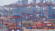 Container stehen auf dem Container Terminal Burchardkai im Hamburger Hafen. Das Statistische Bundesamt informiert über die Exporte im August 2023. +++ dpa-Bildfunk +++