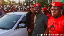 Ugandan opposition leader and singer Robert Kyagulanyi Ssentamu, known as Bobi Wine arrives to address Ugandans living in South Africa on political issues in their home country, at the sports ground in Germiston, southeast of Johannesburg, South Africa, October 3, 2023. REUTERS/Siphiwe Sibeko