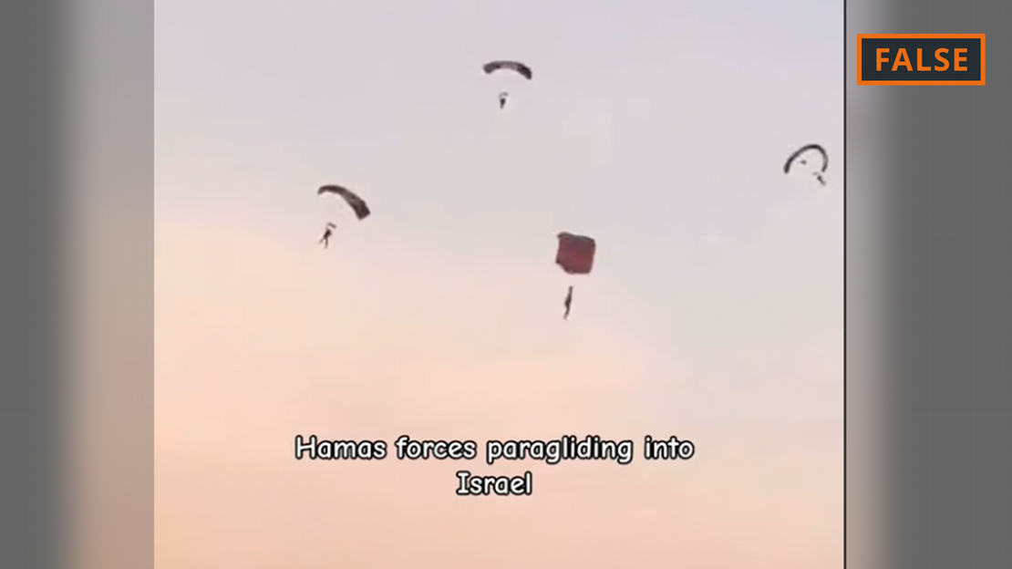 This screengrab does not show Palestinian paragliders but Egyptian parachutists
