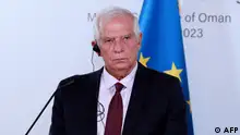 EU High Representative for Foreign Affairs and Security Policy Josep Borrell answers a question during a press conference at 27th Joint Gulf Cooperation Council (GCC)-European Union (EU) Ministerial Council in Muscat on October 10, 2023. (Photo by AFP)