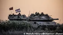 ISRAEL - OCTOBER 12,2023: Israeli tanks move near Gaza border as Israeli army deploys military vehicles around the Gaza Strip, Israel on October 12, 2023. Mostafa Alkharouf / Anadolu