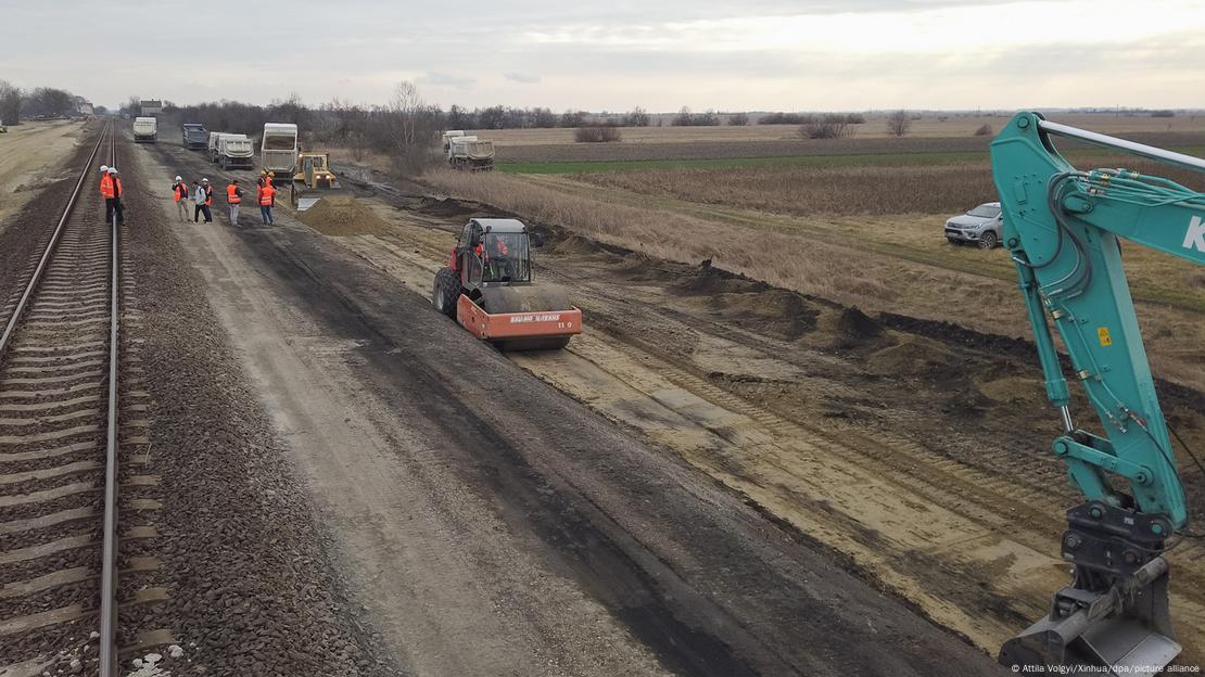 Construction of a rail line in Serbia