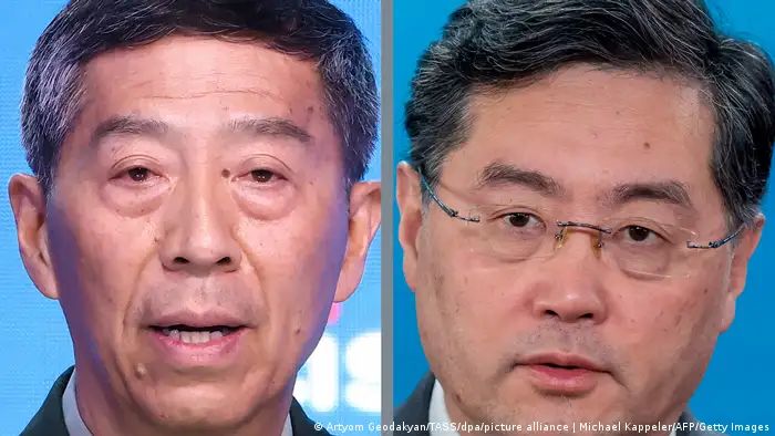 新进落马的中国国防部长李尚福和外交部长秦刚。